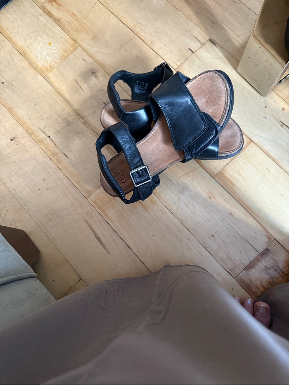 Clarkes Black Women's Leather Velcro & Buckle Sandals